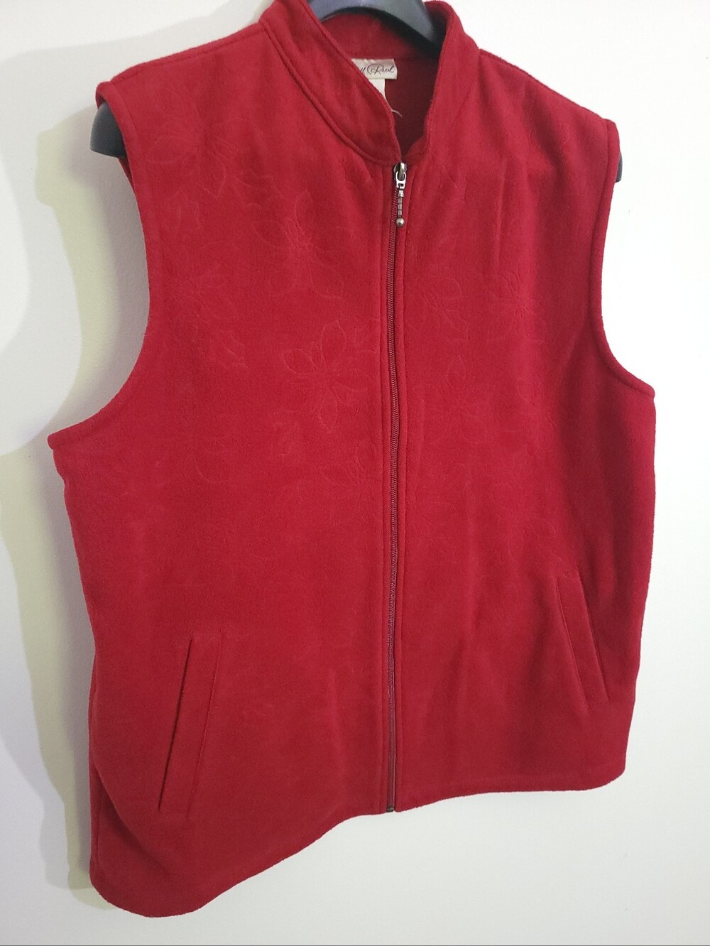 Vintage Carroll Reed Red Debossed Floral Fleece Vest Size 1X